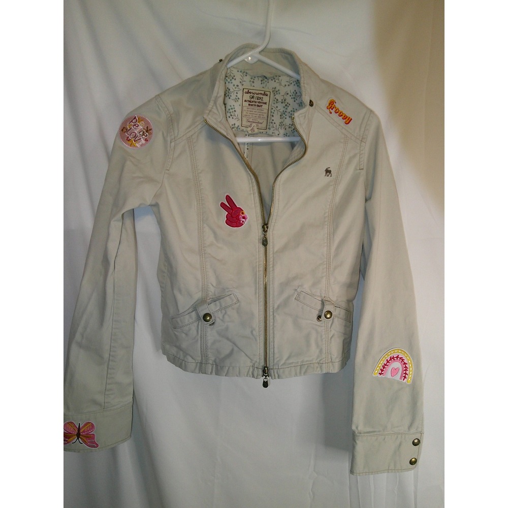 Vintage Distressed Abercrombie & Fitch Kids Jacket Patchwork Style Full Zip XL